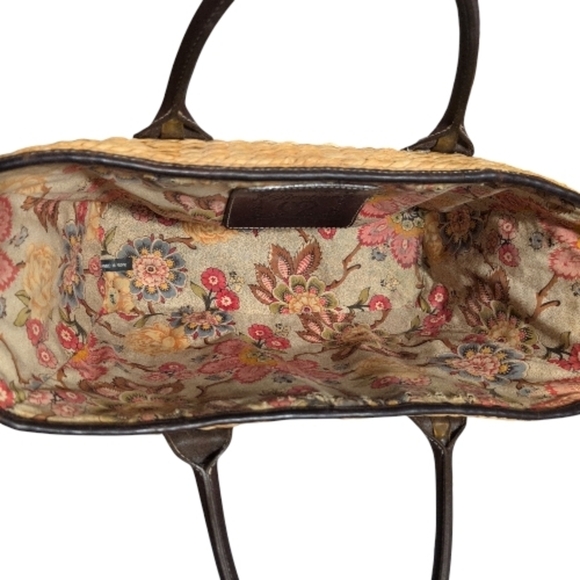 Vintage Brighton Woven Straw Beige & Brown Leather Shoulder Tote Bag - Picture 5 of 11